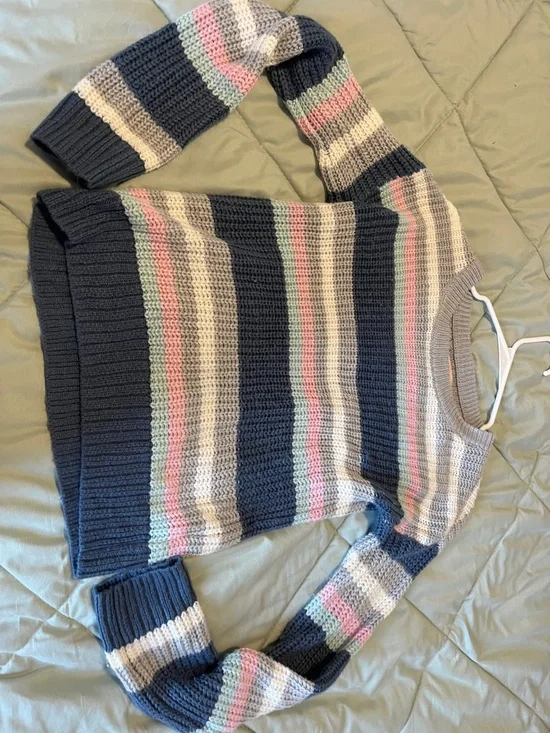 SO Striped Crewneck Sweater - Navy, Cream, Pink, Mint - Picture 3 of 4